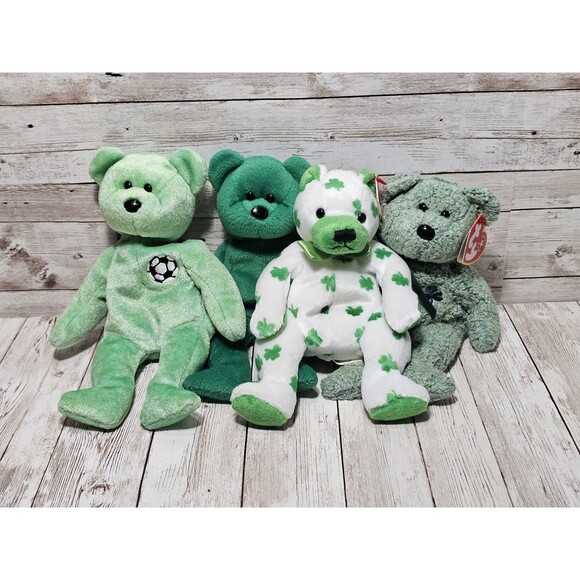 Ty Beanie Babies Lot of 4 Kicks Shamrocks Clover Erin Green Stuffed Animal Toys - Picture 12 of 12